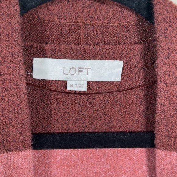 Loft Striped Cardigan Sweater Maroon Pink size Medium - Picture 2 of 4
